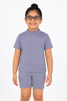 MEGHA SHRISTY ENTERPRISES Boys & Girls Solid Polyester Regular, Slim T Shirt(Light Blue, Pack of 1)