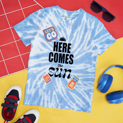 Pantaloons Junior Boys Printed Pure Cotton Regular T Shirt(Light Blue, Pack of 1)