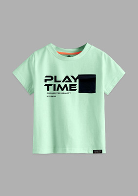Codez Boys Self Design Cotton Blend Regular T Shirt(Green, Pack of 1)
