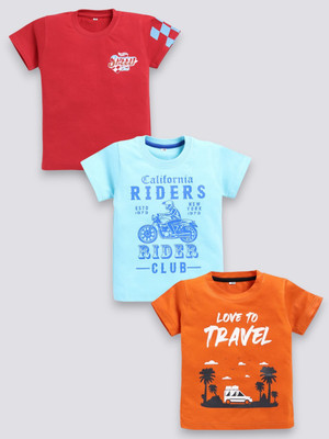 carrydreams Boys Graphic Print Pure Cotton Regular T Shirt(Multicolor, Pack of 3)
