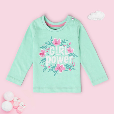 BabiesRus Baby Girls Printed Pure Cotton Regular T Shirt(Green, Pack of 1)