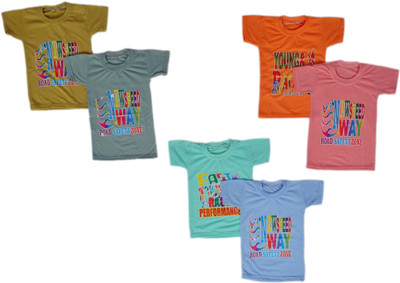 HouseOfCommon Baby Boys Graphic Print Cotton Blend Regular T Shirt(Multicolor, Pack of 6)