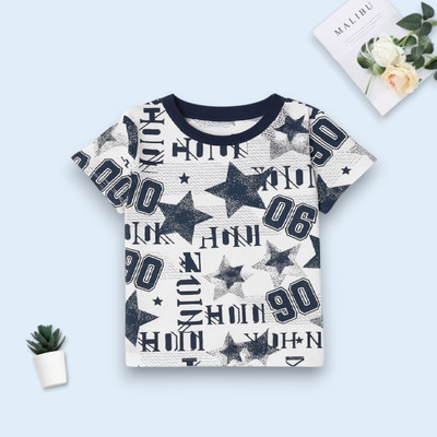 SnegVibe Boys Printed Polycotton Regular T Shirt(Blue, Pack of 1)