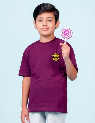 Nusyl Boys Solid Cotton Blend Oversized T Shirt(Purple, Pack of 1)