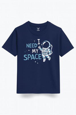 Tora Boys Printed Cotton Blend Regular T Shirt(Dark Blue, Pack of 1)