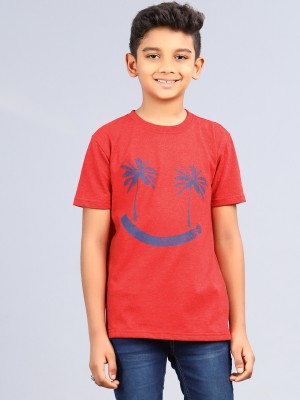 ZION Boys Graphic Print Pure Cotton Slim T Shirt(Red, Pack of 1)