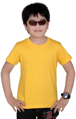 dongli Boys Embroidered Cotton Blend Regular T Shirt(Yellow, Pack of 1)