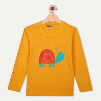 Billion Baby Boys Printed Pure Cotton Slim T Shirt(Yellow, Pack of 1)