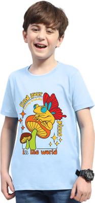 AOOSH Boys Printed, Graphic Print Cotton Blend Regular T Shirt(Light Blue, Pack of 1)