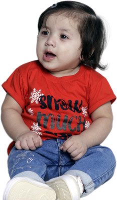 stylestorm Baby Girls Graphic Print Cotton Blend Regular T Shirt(Red, Pack of 1)