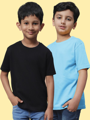 FBAR Boys Solid Pure Cotton Regular T Shirt(Black, Pack of 2)
