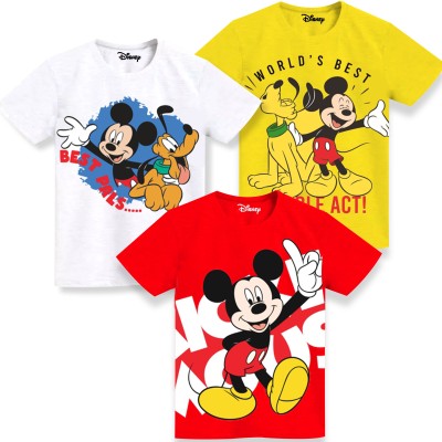 DISNEY BY MISS & CHIEF Boys Printed Cotton Blend Regular, Slim T Shirt(Red, Pack of 3)