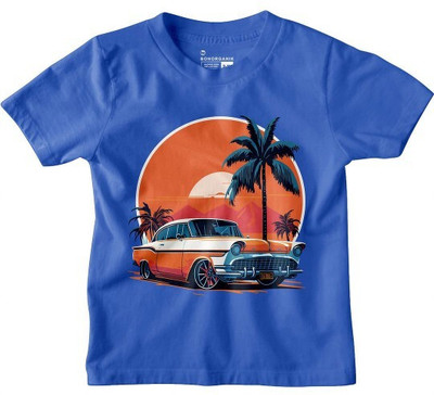 BonOrganik Boys Printed Pure Cotton Regular T Shirt(Blue, Pack of 1)