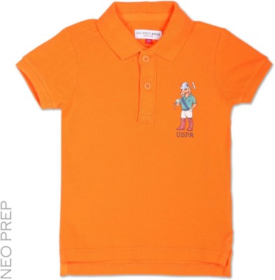 U.S. POLO ASSN. Boys Colorblock Pure Cotton Regular T Shirt(Orange, Pack of 1)