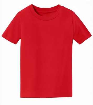ORATEIS TREND Boys & Girls Solid Polyester Regular T Shirt(Red, Pack of 1)