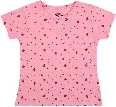 Dyca Girls Printed Cotton Blend Regular T Shirt(Pink, Pack of 1)