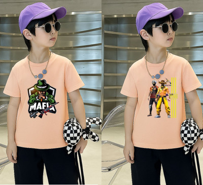 Lecowar Boys Printed Polyester Regular T Shirt(Pink, Pack of 1)