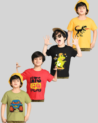 ENITOR Boys Printed Cotton Blend Regular T Shirt(Multicolor, Pack of 4)