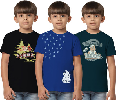 Texman Boys Printed Pure Cotton Regular T Shirt(Multicolor, Pack of 3)