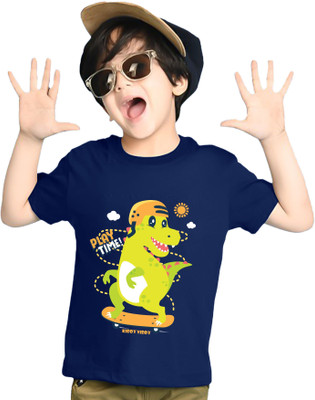 AUSK Boys Printed Cotton Blend Regular T Shirt(Blue, Pack of 1)