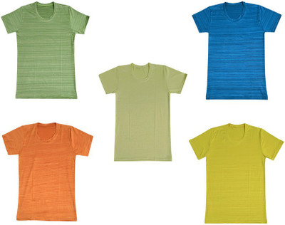 KAVYA Boys Self Design Polyester Regular T Shirt(Multicolor, Pack of 5)