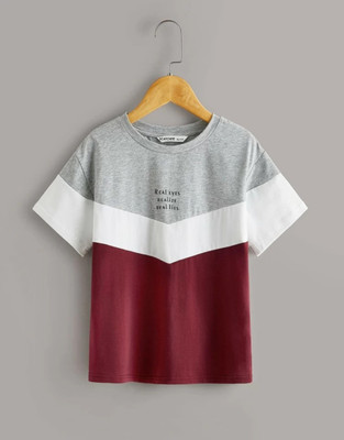 SKECHITE Boys Colorblock Cotton Blend Regular T Shirt(Maroon, Pack of 1)