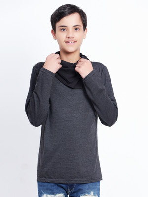 AD & AV Boys Solid Cotton Blend Regular T Shirt(Grey, Pack of 1)