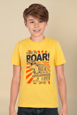 Allen Solly Boys Graphic Print Cotton Blend Regular T Shirt(Yellow, Pack of 1)