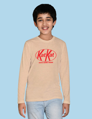 Nusyl Boys Graphic Print Cotton Blend Regular T Shirt(Beige, Pack of 1)
