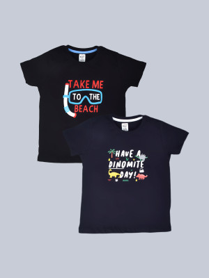 LUX cozi Boys Printed Pure Cotton Regular T Shirt(Multicolor, Pack of 2)