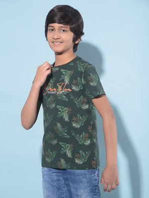 CRIMSOUNE CLUB Boys Printed Cotton Blend Slim T Shirt(Green, Pack of 1)