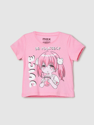 MAX Baby Girls Solid Pure Cotton Regular T Shirt(Pink, Pack of 1)