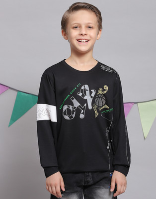 MONTE CARLO Boys Printed Cotton Blend Regular T Shirt(Black, Pack of 1)
