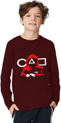 ENZIKO Boys Graphic Print Cotton Blend Regular T Shirt(Maroon, Pack of 1)