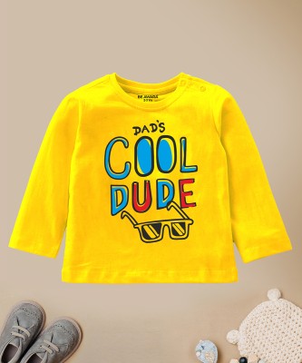 BE AWARA Boys Typography Pure Cotton T Shirt(Yellow, Pack of 1)