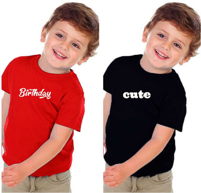 illuvation Boys Printed Pure Cotton Regular T Shirt(Red, Pack of 2)