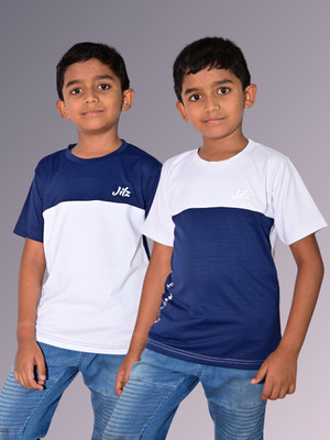 JILZ Boys Colorblock Polyester Regular T Shirt(Grey, Pack of 2)