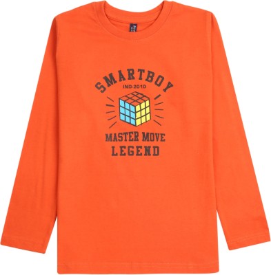 V-MART Boys Typography, Self Design, Printed Cotton Blend T Shirt(Orange, Pack of 1)