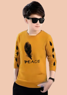 LILBITS Boys Printed Cotton Blend Regular T Shirt(Yellow, Pack of 1)