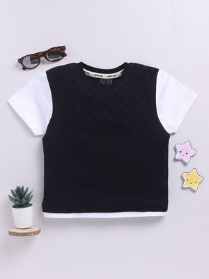 Happy Faces Baby Boys Printed Pure Cotton Regular T Shirt(Black, Pack of 1)