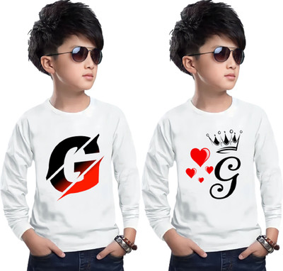 EZYGO Boys Printed Polyester Regular T Shirt(White, Pack of 1)