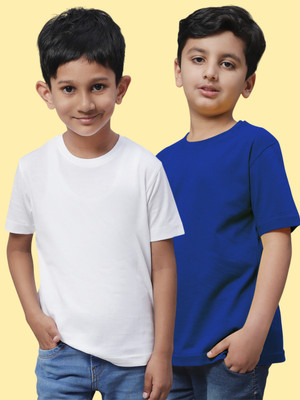 FBAR Boys Solid Pure Cotton Regular T Shirt(White, Pack of 2)