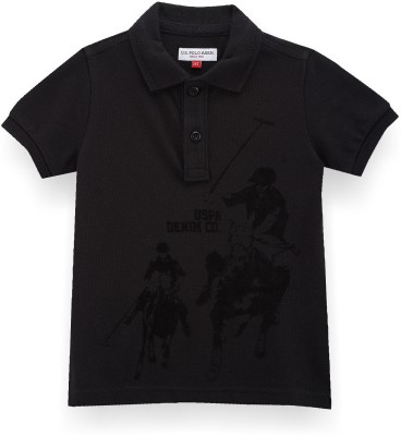 U.S. POLO ASSN. Baby Boys Printed Cotton Blend T Shirt(Black, Pack of 1)