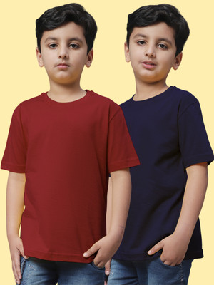 FBAR Boys Solid Pure Cotton Regular T Shirt(Maroon, Pack of 2)