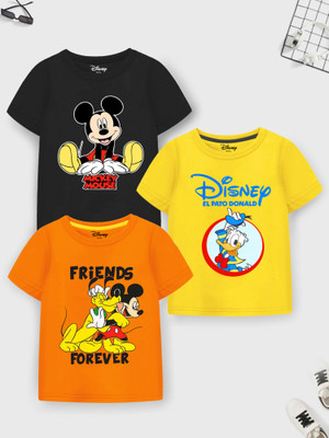 DISNEY BY MISS & CHIEF Boys Cartoon Cotton Blend Regular T Shirt(Multicolor, Pack of 3)