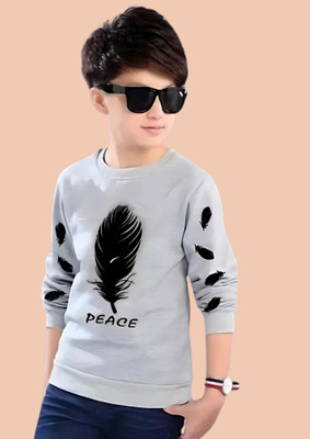 LILBITS Boys Printed Cotton Blend Regular T Shirt(Grey, Pack of 1)