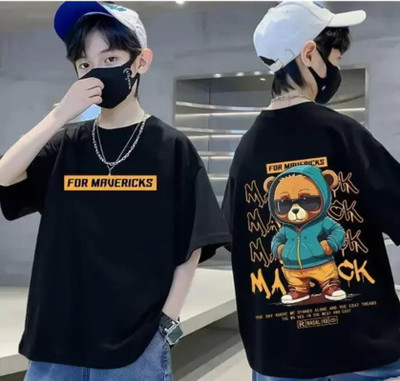 HIPHOPTRENDZ Boys Solid, Printed Cotton Blend Oversized T Shirt(Black, Pack of 1)