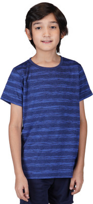 VECTOR X Boys Striped Polyester Regular T Shirt(Blue, Pack of 1)