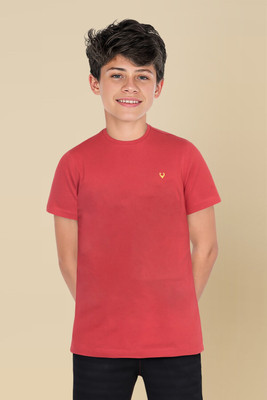 Allen Solly Boys Solid Pure Cotton Regular T Shirt(Red, Pack of 1)
