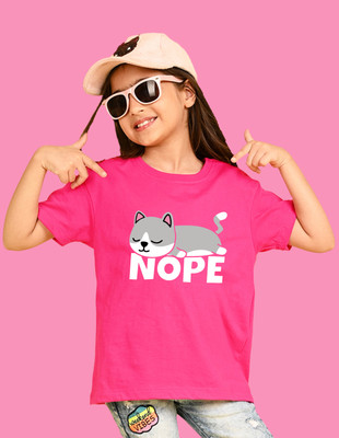 Nusyl Girls Graphic Print Cotton Blend Oversized T Shirt(Pink, Pack of 1)